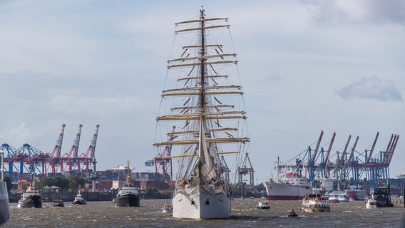 Viele Schiffe bei der Einlaufparade des 833. Hafen·geburtstages 2022. © NDR Foto: Axel Herzig