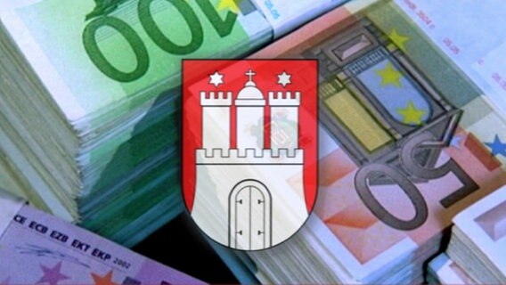 Das Hamburg Wappen zentral positioniert, im Hintergrund sind Geldscheine zu sehen. © NDR Foto: Screenshot