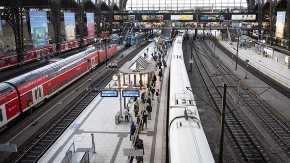Reisende warten am Hamburger Hauptbahnhof auf einen ICE der Deutschen Bahn. © Daniel Reinhardt/dpa 