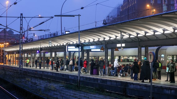 Reisende warten am Morgen am Hamburger Hauptbahnhof auf einen Zug. © dpa Foto: Bodo Marks