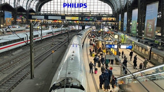 Reisende warten am Hamburger Hauptbahnhof auf die Abfahrt ihres Zuges. © picture alliance/dpa Foto: Rabea Gruber