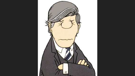 Helmut Schmidt, gezeichnet von Bernhard-Viktor von Bülow, besser bekannt als "Loriot", aus einem Werbespot für "Die Zeit". © Archiv Studio Loriot Foto: Loriot