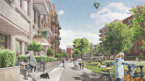 Eine Visualisierung zeigt das geplante Holsten Quartier in Hamburg Altona-Nord. © André Poitiers Architekt 