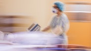 Eine Assistenzärztin schiebt auf einer Intensivstation das Krankenbett eines Patienten. © dpa Foto: Christoph Soeder