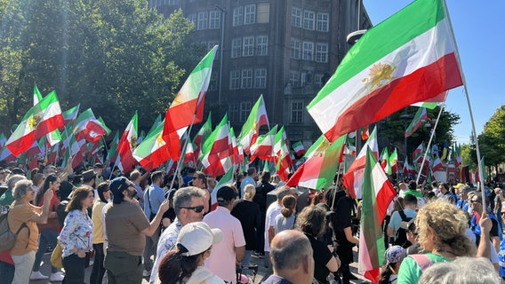 Am Jahrestag der Ermordung von Jina Mahsa Amini im Iran ziehen Menschen bei einer Demonstration durch die Hamburger Innenstadt. © NDR Foto: Frauke Reinig