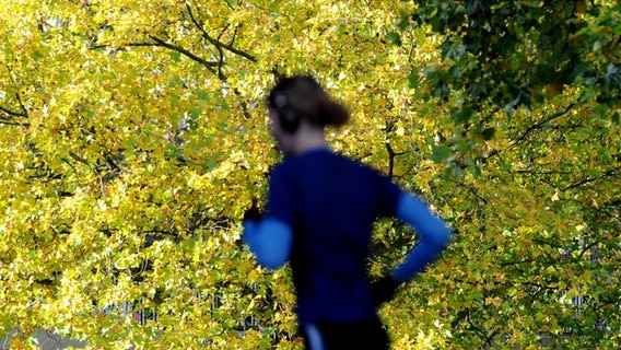 Eine Frau läuft durch einen Park. © picture alliance / dpa Foto: Angelika Warmuth