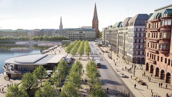 Eine Visualisierung zeigt die Pläne für den Hamburger Jungfernstieg. © Landesbetrieb Straßen, Brücken und Gewässer 