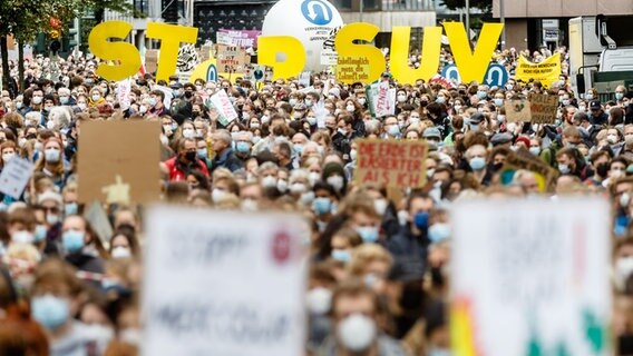 Tausende Demonstranten haben sich in Hamburg zum Klimastreik von "Fridadys For Future" versammelt. © dpa Foto: Markus Scholz