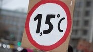 Bei einer Demonstration der Klimaaktivisten Fridays For Future trägt eine Teilnehmerin ein Plakat mit der Aufschrift "1,5 C". © dpa Foto: Christophe Gateau