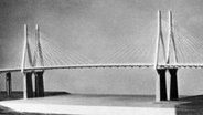 Ursprüngliche Pläne für eine Zwillings-Köhlbrandbrücke im Hamburger Hafen sahen so aus. © Frank Hoffmann /Staatsarchiv 
