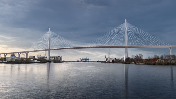 Visualisierung für die geplante neue Hamburger Köhlbrandbrücke. © A. Gärtner u.O. Christ GbR 