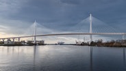 Visualisierung für die geplante neue Hamburger Köhlbrandbrücke. © A. Gärtner u.O. Christ GbR 