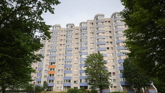 Mehrstöckige Wohngebäude stehen in der Lenzsiedlung am Lenzweg in Hamburg. © Christian Charisius/dpa 