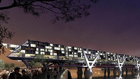 Computeranimation des geplanten Bauprojekts "Living Bridge" in der Hamburger Hafencity. © dpa 