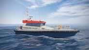 Eine Visualisierung zeigt das neue Lotsenversetzschiff "Hamburg Pilot 1". © Hamburg Port Authority 