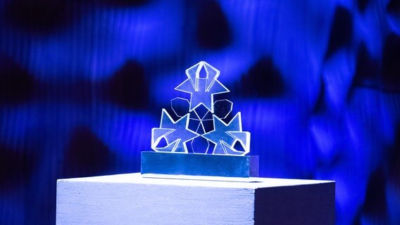 Eine Trophäe des "Metropolitaner Awards" steht während der Verleihung im Jahr 2020 in der Elbphilharmonie auf einem Sockel. © picture alliance/dpa | Daniel Reinhardt Foto: Daniel Reinhardt