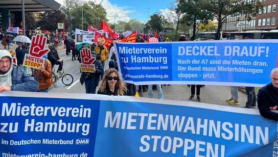 Mehrere Personen beteiligen sich an einer Demonstration in Hamburg. © NDR Foto: Kai Salander
