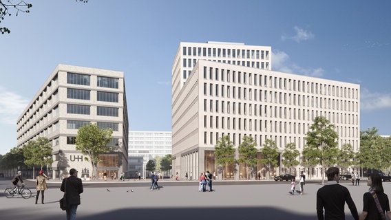 So wie in dieser Visualisierung sollen das MIN-Forum und der Neubau für Informatik der Universität Hamburg aussehen. © Höhler & Partner Architekten 