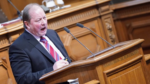 Dirk Nockemann, Fraktionsvorsitzender der AfD, spricht in der Hamburgischen Bürgerschaft. © picture alliance / dpa Foto: Marcus Brandt