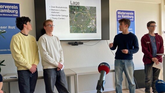 Schüler des Hamburger Gymnasiums stellen eine Studie zum Wohnungsmarkt vor. © NDR Foto: Reinhard Postelt
