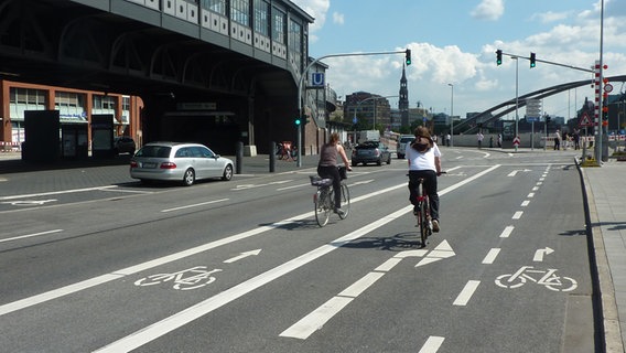 Radfahrer nutzen am Baumwall in Hamburg einen neuen Radweg © NDR Foto: Marc-Oliver Rehrmann