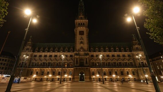 Das Hamburger Rathaus ohne Beleuchtung. © picture alliance/dpa Foto: Ulrich Perrey