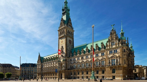 Blauer Himmel über dem Rathaus in Hamburg. © picture alliance / imageBROKER Foto: Stefan Ziese