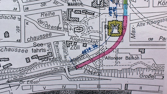 Karte mit dem eingezeichneten Verlauf des Schellfischtunnels. © NDR Foto: Daniel Sprenger