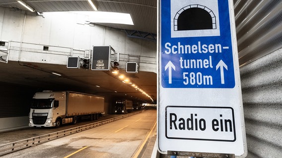 Lastwagen fahren durch den Lärmschutztunnel in Hamburg-Schnelsen. © picture alliance / dpa Foto: Markus Scholz