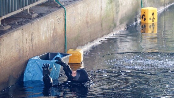 Ein Taucher bei einer Suchaktion nach Leichenteilen im Ernst-August-Kanal. © picture alliance/dpa/Bodo Marks Foto: Bodo Marks