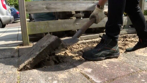 Eine Person hebt Gehwegplatten aus. © NDR Screenshots 