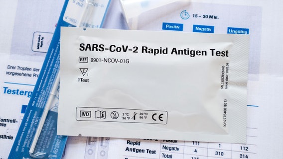 Ein noch verpackter SARS-COV-2 Rapid Antigen Test der Firma Roche zum Selbermachen mit Anleitung. © picture alliance / zb | Kirsten Nijhof Foto: Kirsten Nijhof