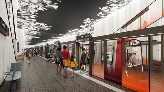 Eine Visualisierung zeigt den künftigen U-Bahnhof Bramfeld. © Hamburger Hochbahn 