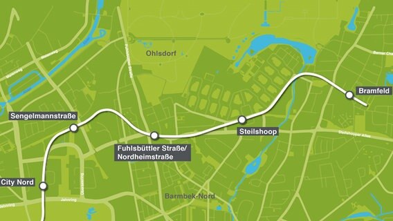 Eine Karte zeigt den geplanten Verlauf der U5-Ost. © Hochbahn 