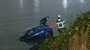 Nach einem Unfall ist ein PKW im Wasser zum Stehen gekommen. © TVNewsKontor 
