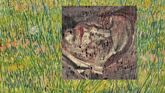 Van-Gogh-Gemälde Grasgrond mit sichtbar gemachtem Frauenporträt des Künstlers. © DESY / TU Delft 
