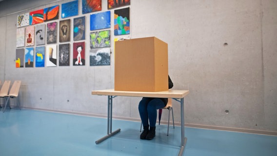 Eine Frau gibt in einer Wahlkabine ihre Stimmen zur Bürgerschaftswahl ab. © dpa Foto: Daniel Reinhardt
