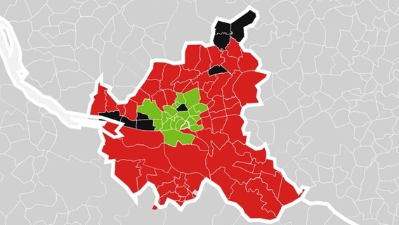 Eine Karte zeigt die nach Stadtteilen am meisten vergebenen Erststimmen. © tagesschau.de 