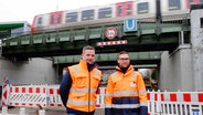 Die Projektleiter vor den auszutauschenden Brücken an der U1/U3 Wandsbek-Gartenstadt: Frank Assies (links) und Mathias Jarck (rechts). © Hochbahn 