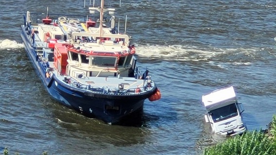 Ein Wohnmobil befindet sich in der Hamburger Elbe. © privat 