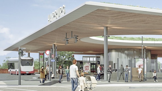 Visualisierung des neuen Busbahnhofs in Harburg. © Hamburger Hochbahn AG 