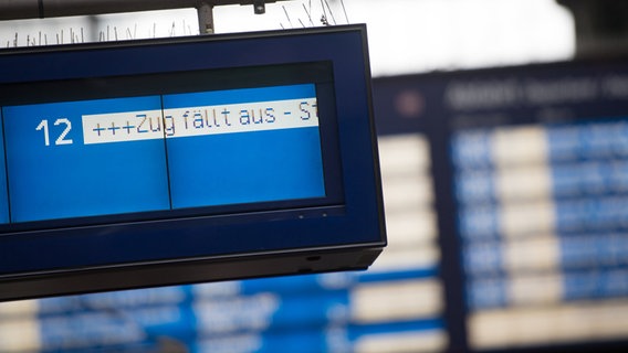 Auf einer Anzeigetafel der Deutschen Bahn im Hauptbahnhof Hamburg steht der Schriftzug "Zug fällt aus". © dpa 