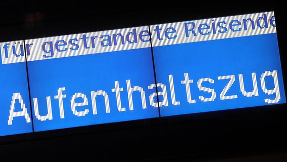Ein Aufenthaltszug wird im Hauptbahnhof Hamburg auf einer Anzeigentafel angezeigt, mit dem Hinweis "für gestrandete Reisende". © dpa-Bildfunk Foto: Bodo Marks