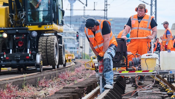 Bauarbeiter bei der Erneuerung von Gleis- und Bahnanlagen © picture alliance/dpa Foto: Annette Riedl