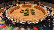 Ein Sitzungssaal in Brüssel während eines EU-Gipfels © dpa 