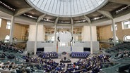 Blick in den Saal des Deutschen Bundestags in Berlin während einer Debatte. © dpa bildfunk Foto: Carsten Koall