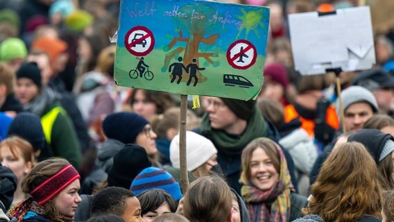 Zahlreiche Menschen mit Schildern und Transparenten nehmen an der Kundgebung von "Fridays for Future" teil. © dpa bildfunk Foto: Monika Skolimowska