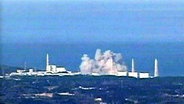 Ein TV-Screenshot zeigt eine Rauchwolke über dem japanischen Atomkraftwerk Fukushima 1. © Abc News 24handout 