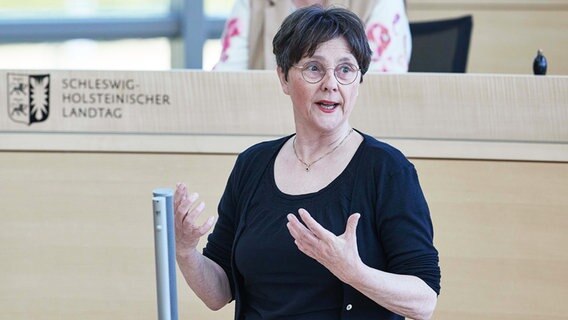 Schleswig-Holsteins Finanzministerin Monika Heinold (Grüne) bei einer Rede im Landtag. © dpa-picture alliance Foto: Georg Wendt