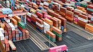Container stehen im Containerterminal Hamburg Altenwerder auf einer Abstellfläche. © Markus Scholz/dpa 